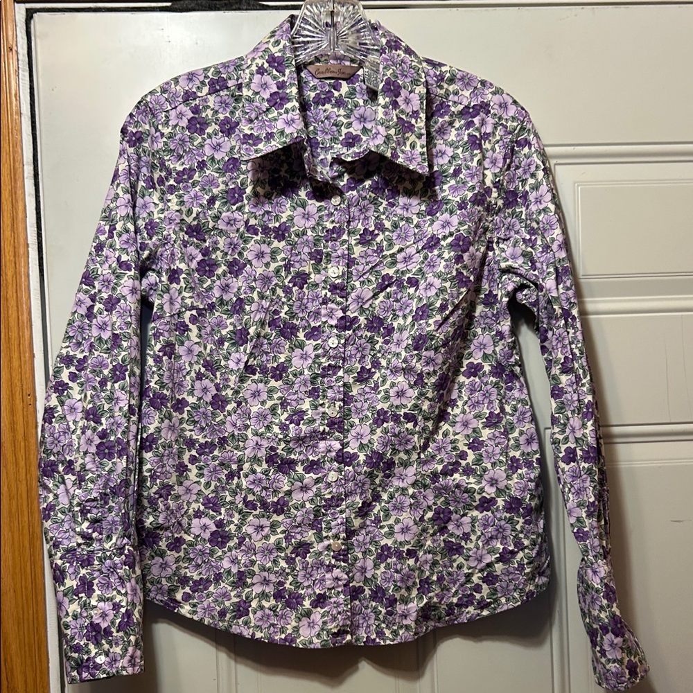 Caribbean Joe Purple Floral‎ Button-Up Shirt M